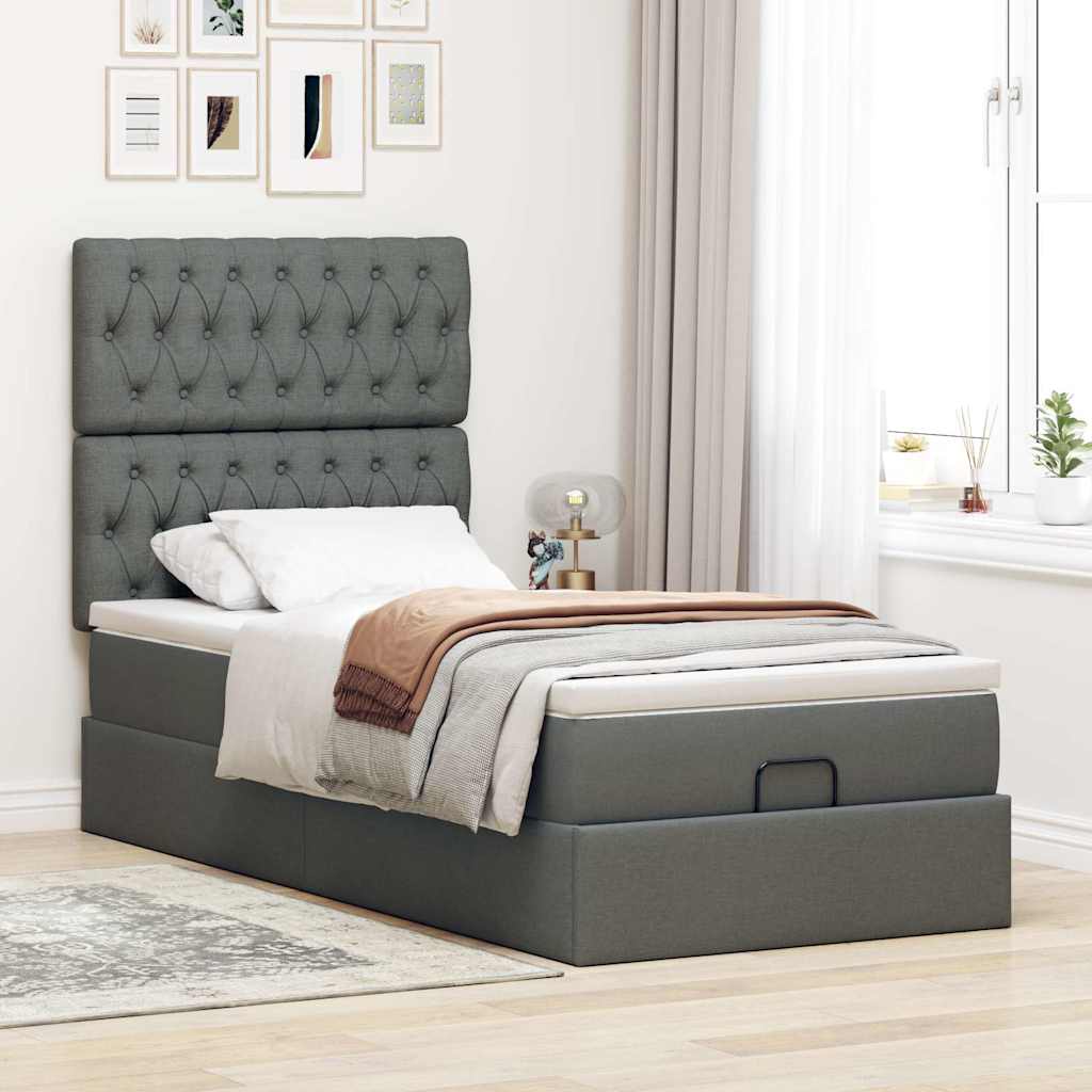 Cadre de lit ottoman avec matelas gris foncé 100x200 cm tissu - XIOS