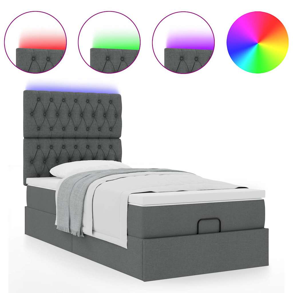 Cadre de lit ottoman avec matelas gris foncé 100x200 cm tissu - XIOS