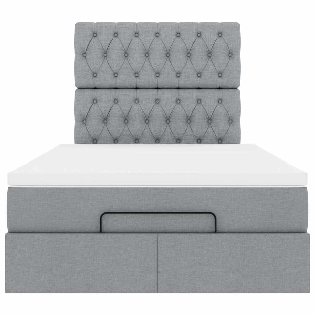 Cadre de lit ottoman avec matelas gris clair 120x190 cm tissu - XIOS