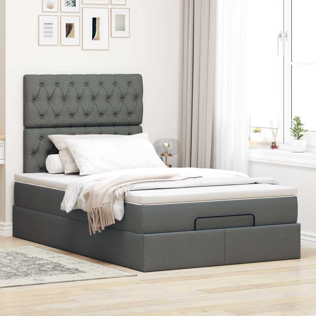 Cadre de lit ottoman avec matelas gris foncé 120x190 cm tissu - XIOS