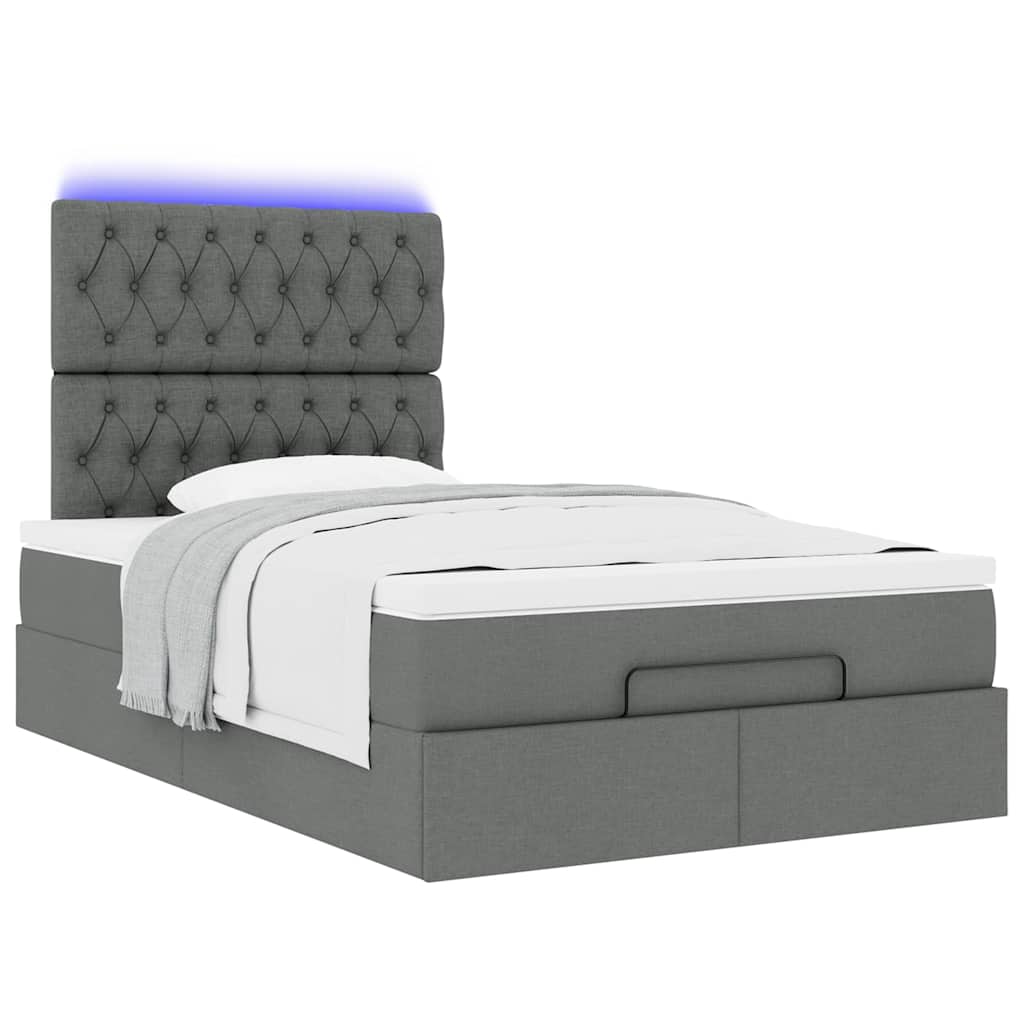 Cadre de lit ottoman avec matelas gris foncé 120x190 cm tissu - XIOS