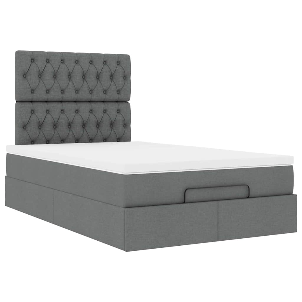 Cadre de lit ottoman avec matelas gris foncé 120x190 cm tissu - XIOS