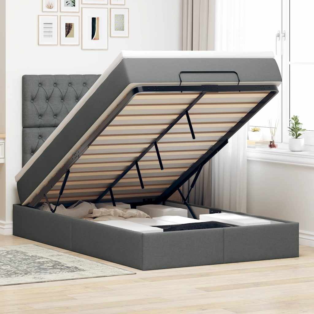 Cadre de lit ottoman avec matelas gris foncé 120x190 cm tissu - XIOS
