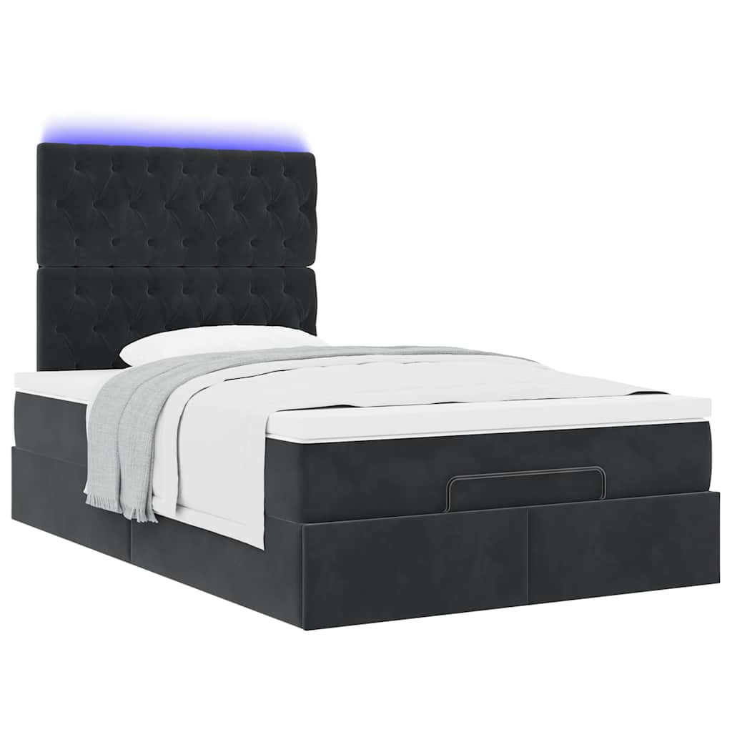 Cadre de lit ottoman avec matelas noir 120x190 cm tissu - XIOS