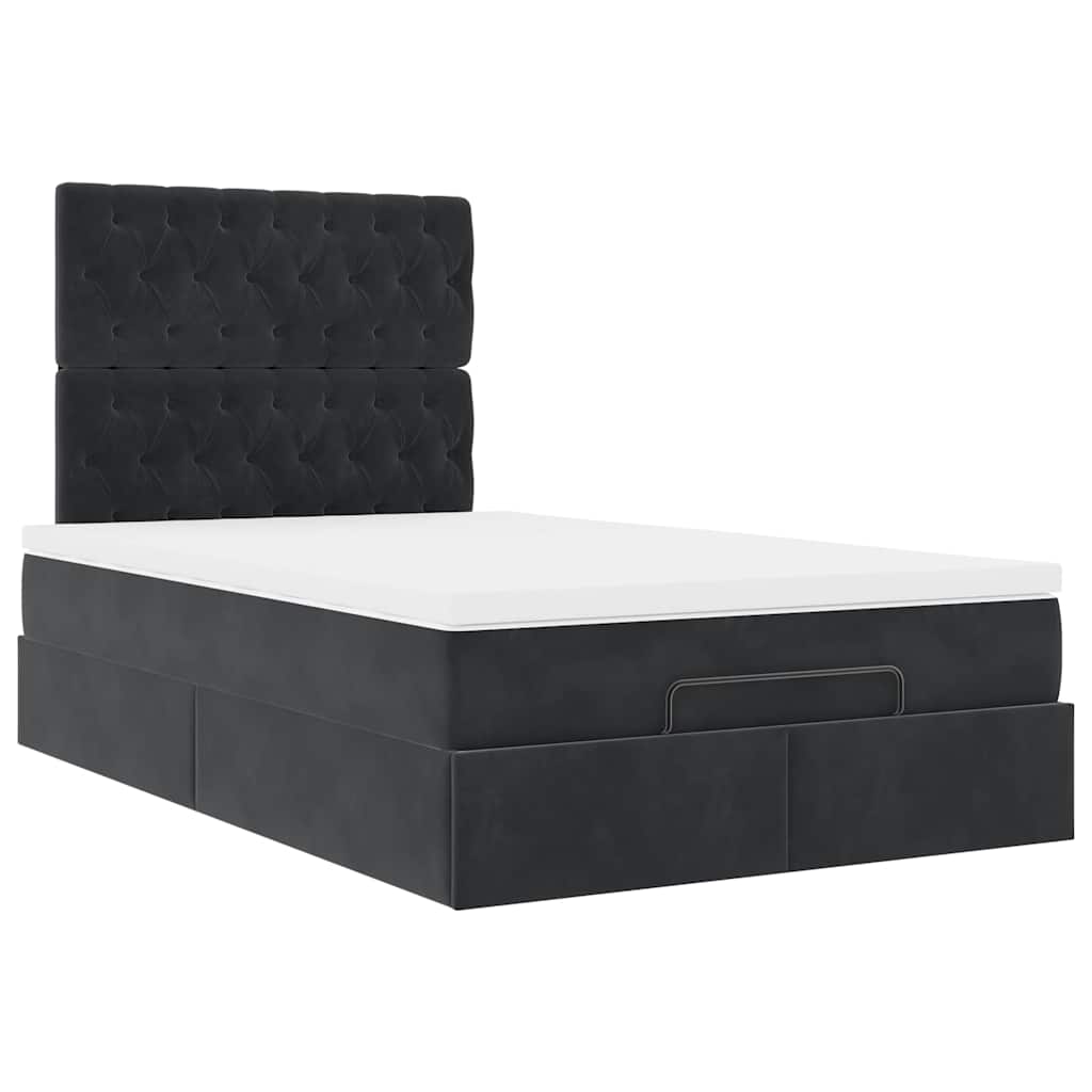 Cadre de lit ottoman avec matelas noir 120x190 cm tissu - XIOS