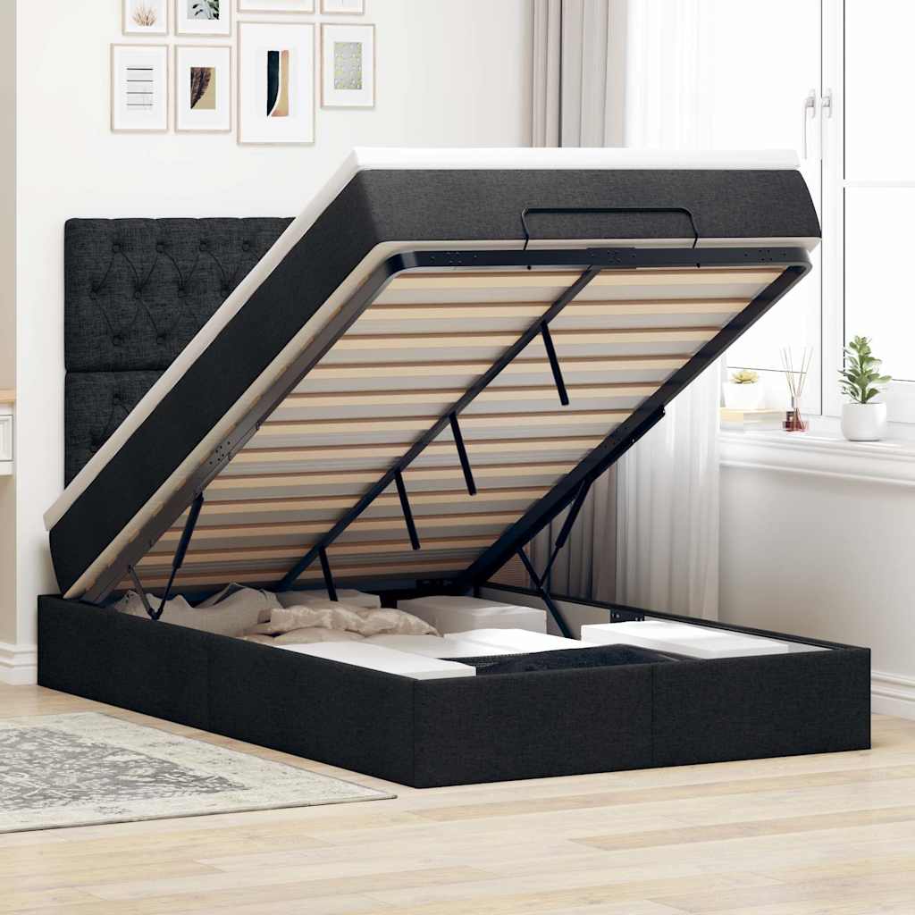 Cadre de lit ottoman avec matelas noir 120x190 cm tissu - XIOS