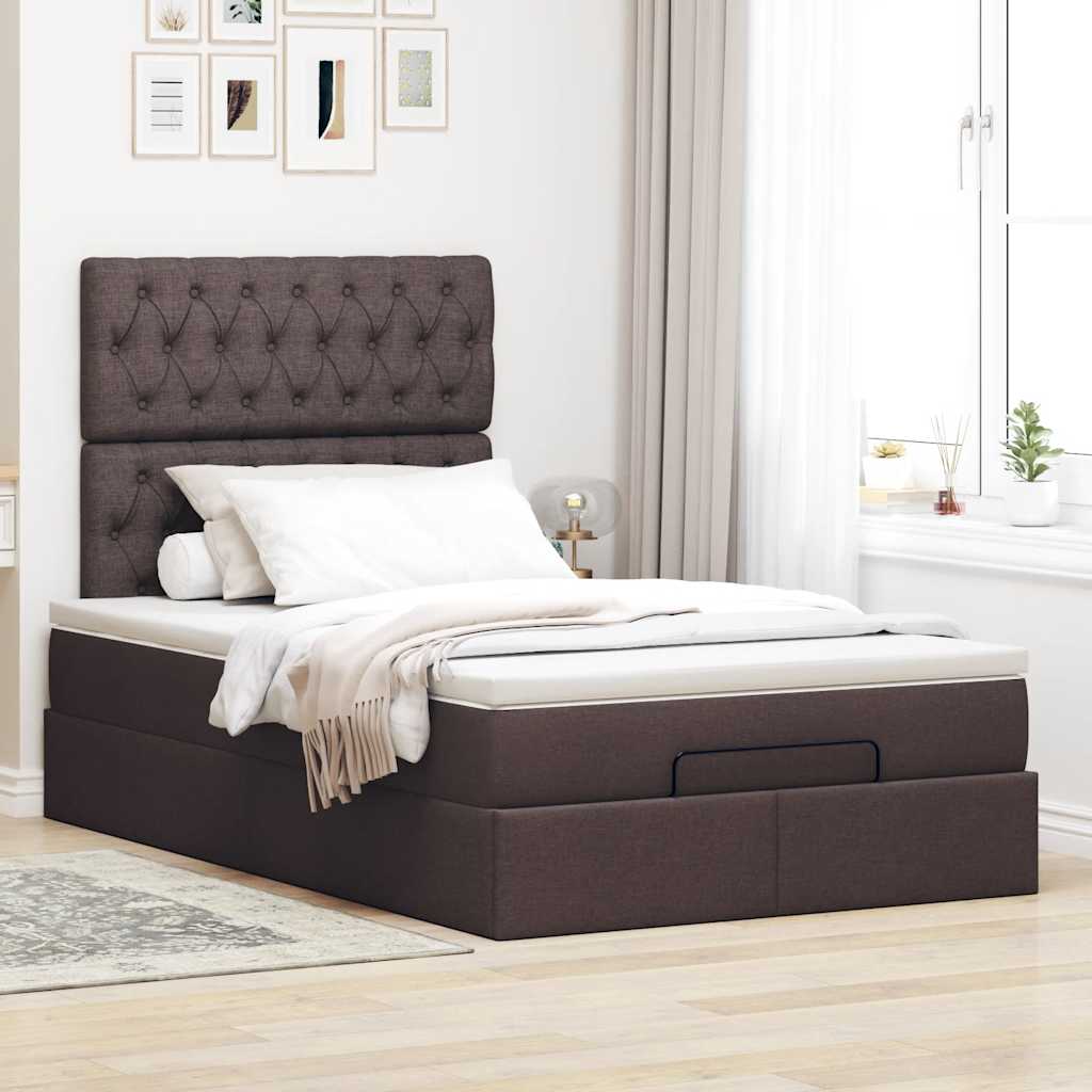 Cadre de lit ottoman avec matelas marron foncé 120x190 cm tissu - XIOS