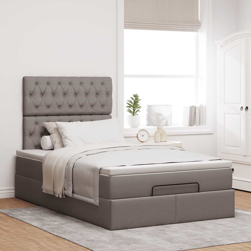 Cadre de lit ottoman avec matelas taupe 120x190 cm tissu