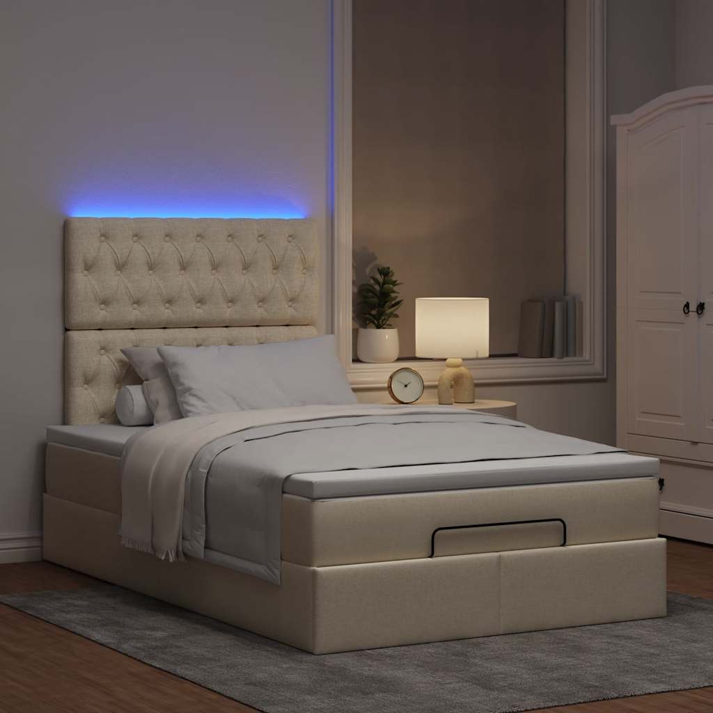 Cadre de lit ottoman avec matelas crème 120x190 cm tissu - XIOS