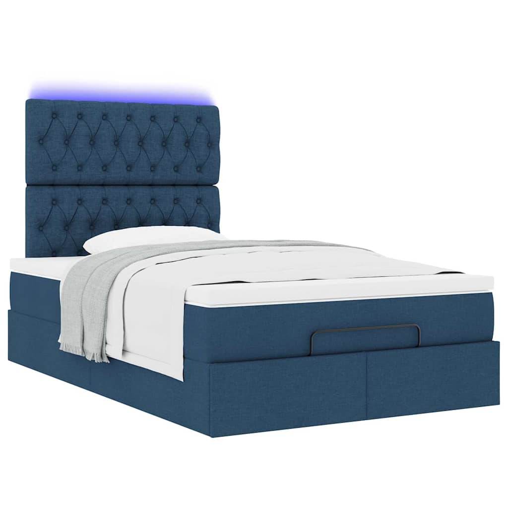 Cadre de lit ottoman avec matelas bleu 120x190 cm tissu - XIOS