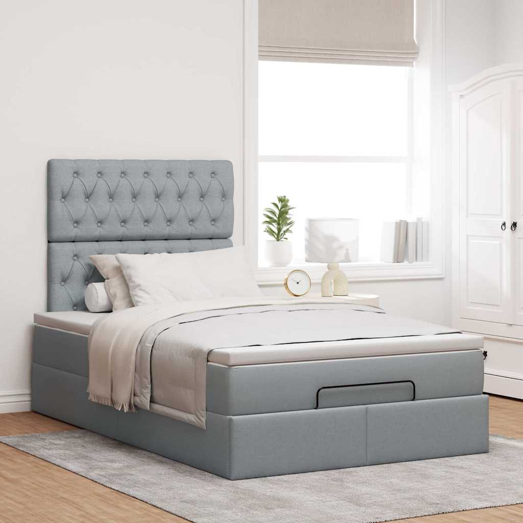 Cadre de lit ottoman et matelas gris clair 120x200 cm tissu - XIOS