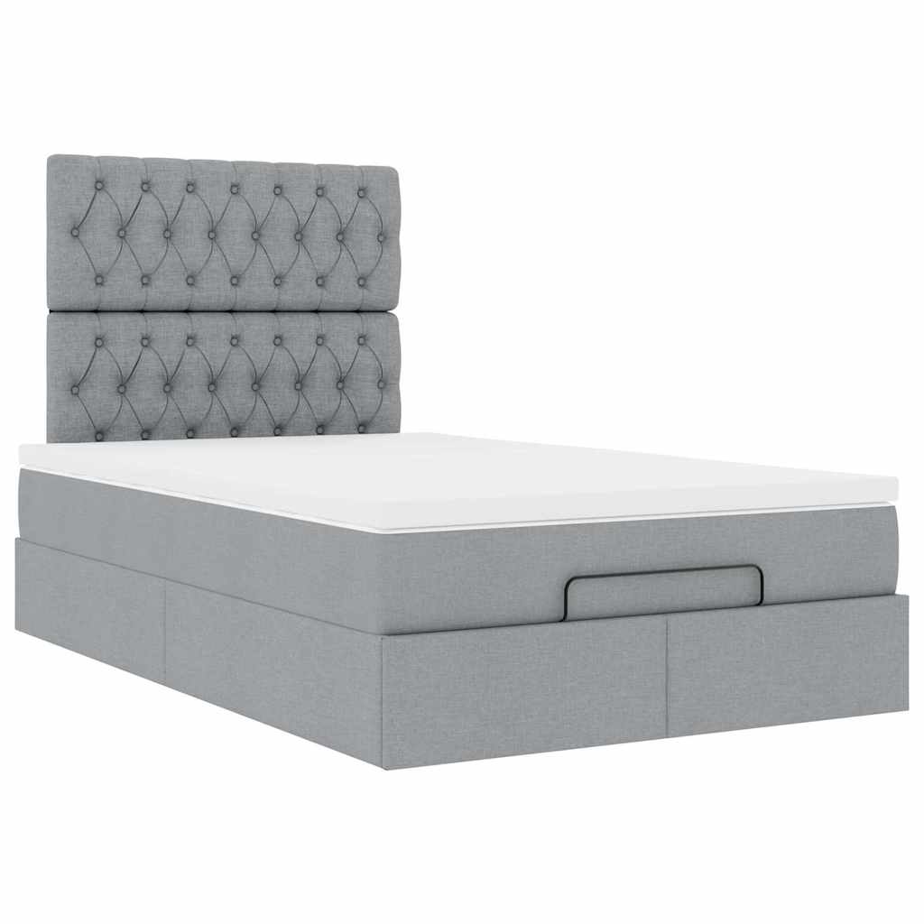 Cadre de lit ottoman et matelas gris clair 120x200 cm tissu - XIOS