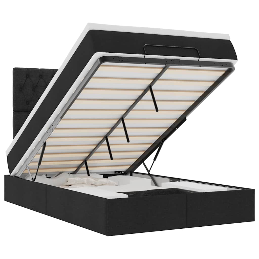 Cadre de lit ottoman avec matelas noir 120x200cm tissu - XIOS