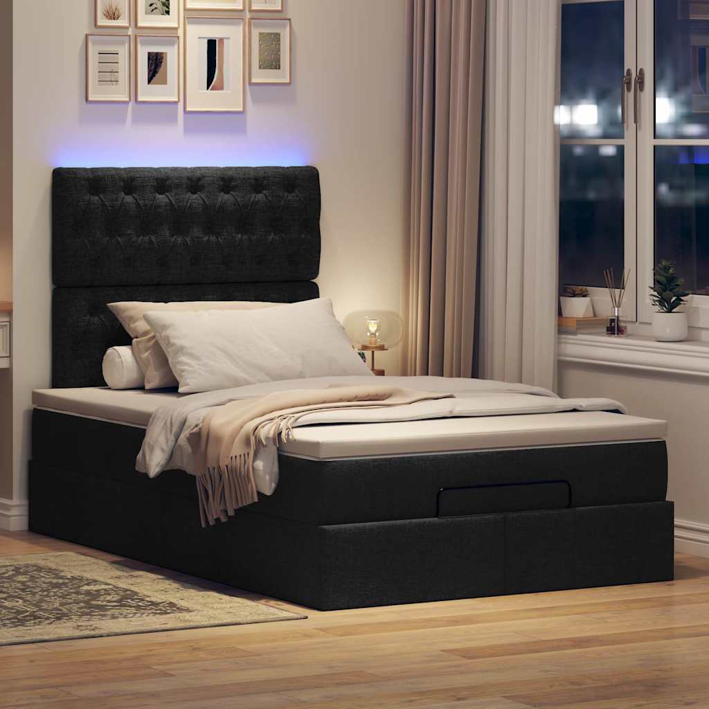 Cadre de lit ottoman avec matelas noir 120x200cm tissu - XIOS