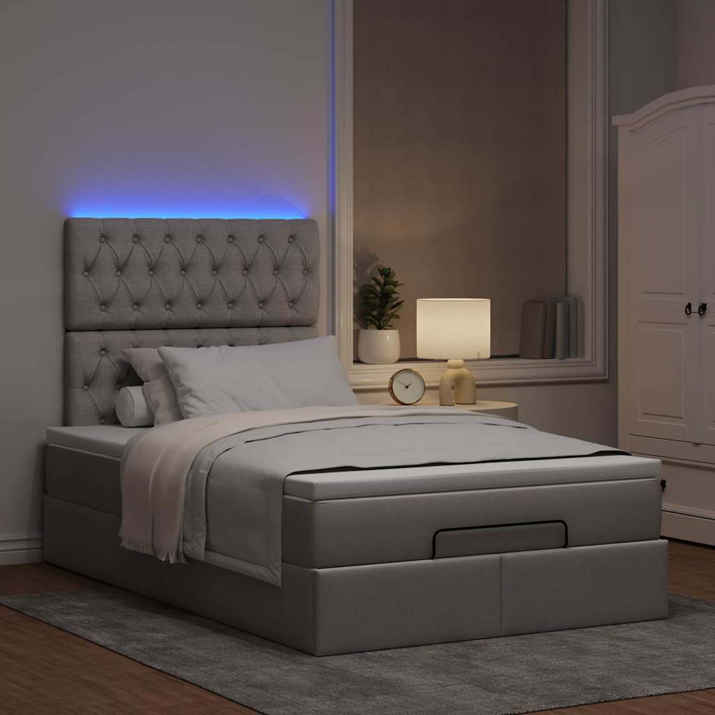 Cadre de lit ottoman avec matelas taupe 120x200 cm tissu