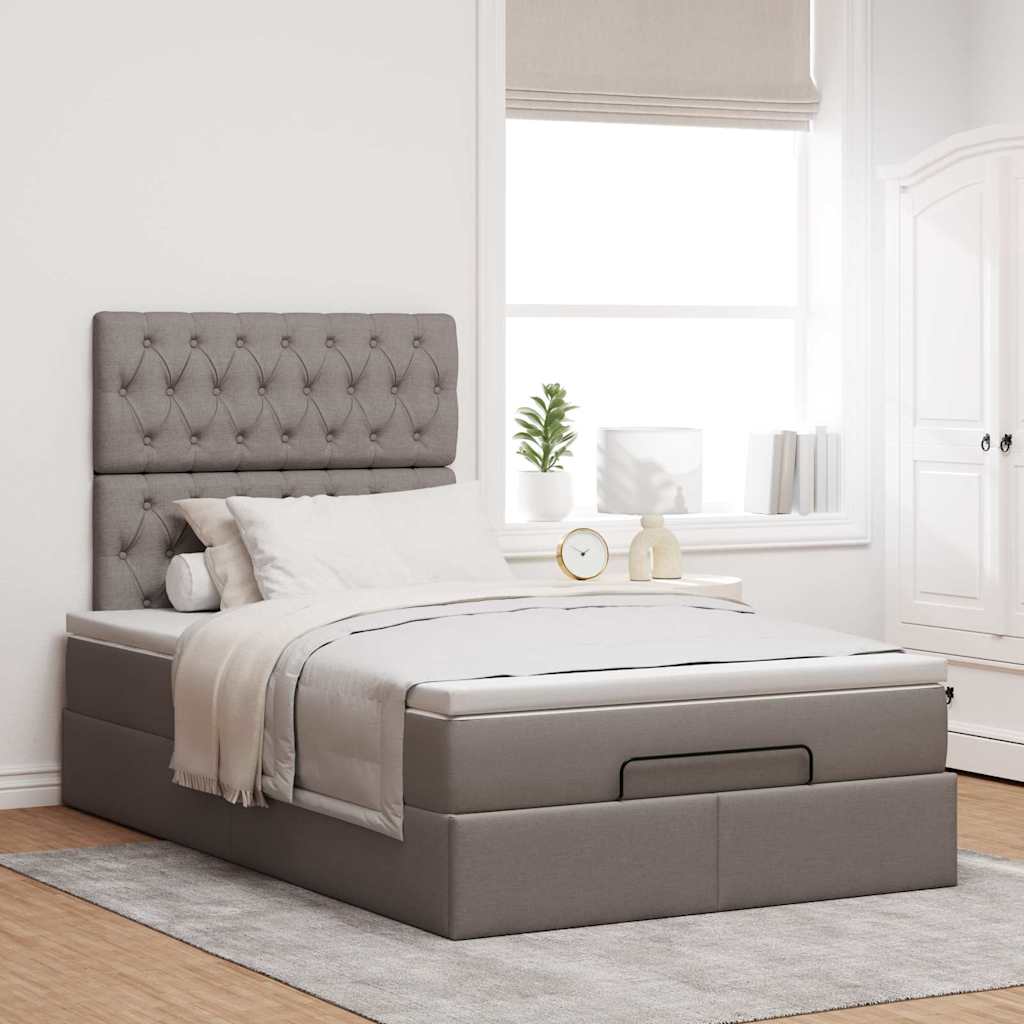 Cadre de lit ottoman avec matelas taupe 120x200 cm tissu