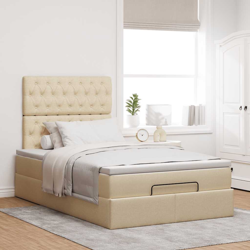 Cadre de lit ottoman avec matelas crème 120x200cm tissu - XIOS