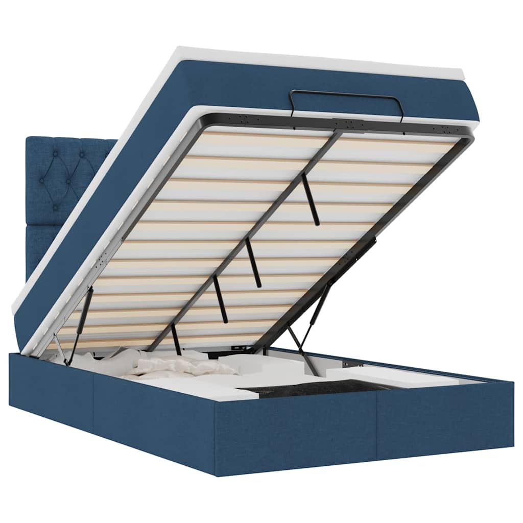 Cadre de lit ottoman avec matelas bleu 120x200 cm tissu - XIOS