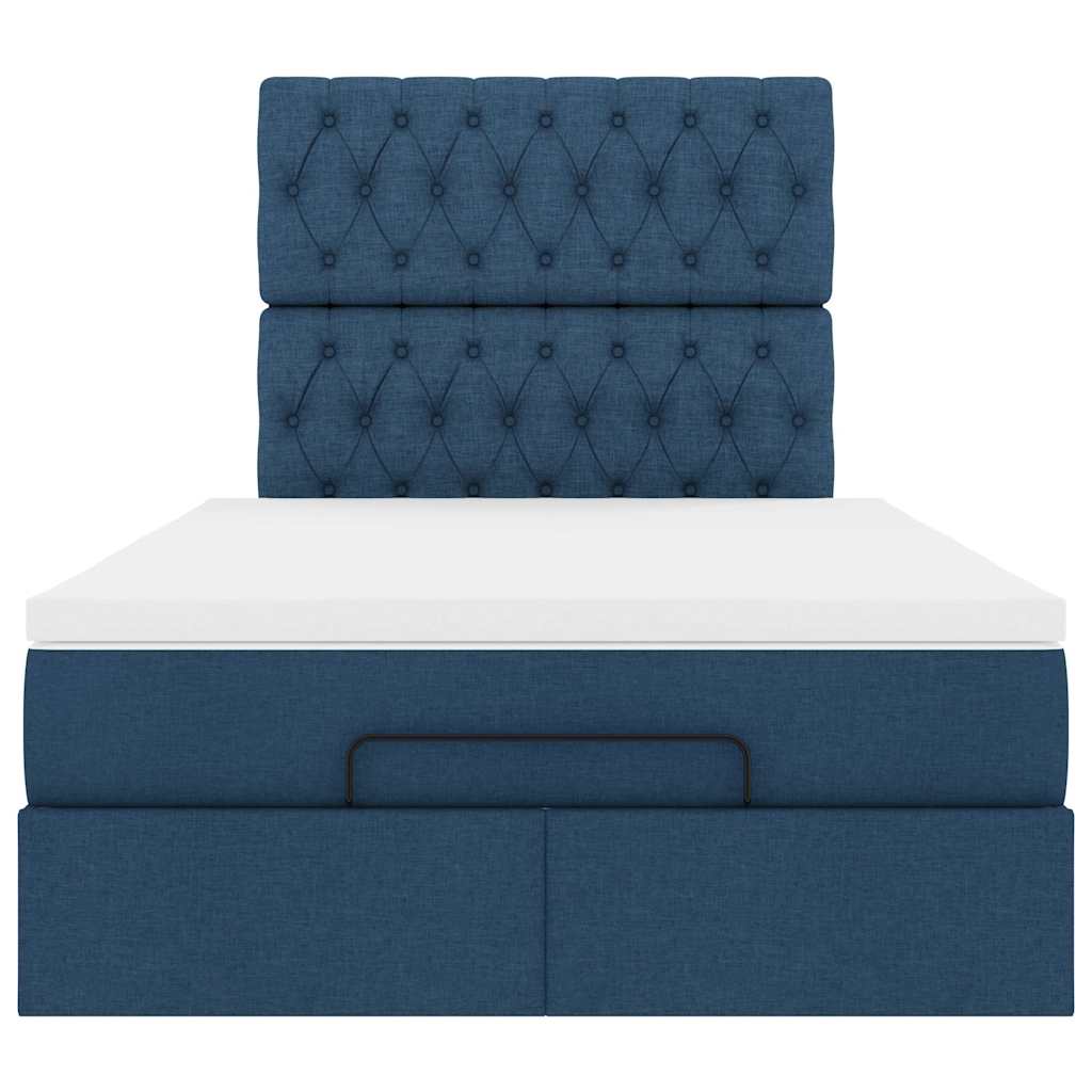 Cadre de lit ottoman avec matelas bleu 120x200 cm tissu