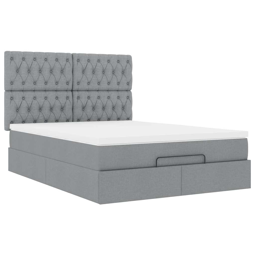 Cadre de lit ottoman et matelas gris clair 140x190 cm tissu - XIOS