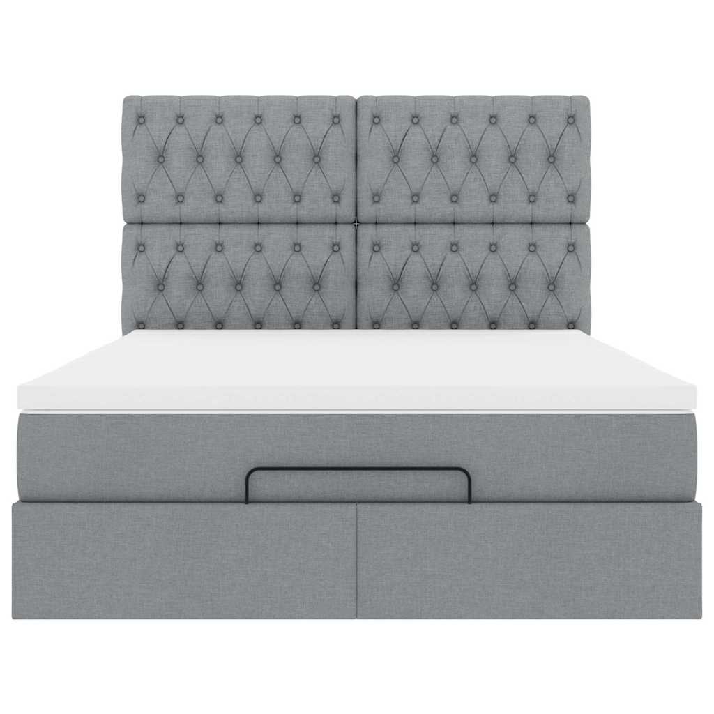 Cadre de lit ottoman et matelas gris clair 140x190 cm tissu - XIOS
