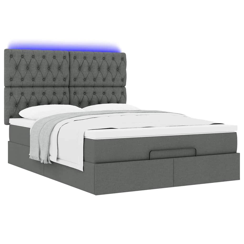 Cadre de lit ottoman avec matelas gris foncé 140x190 cm tissu - XIOS