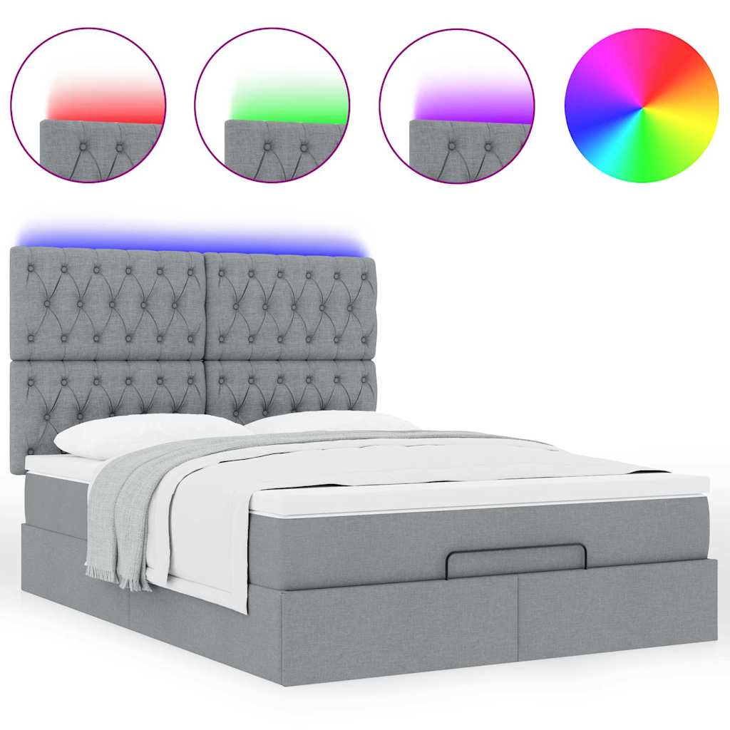 Cadre de lit ottoman et matelas gris clair 140x200 cm tissu - XIOS