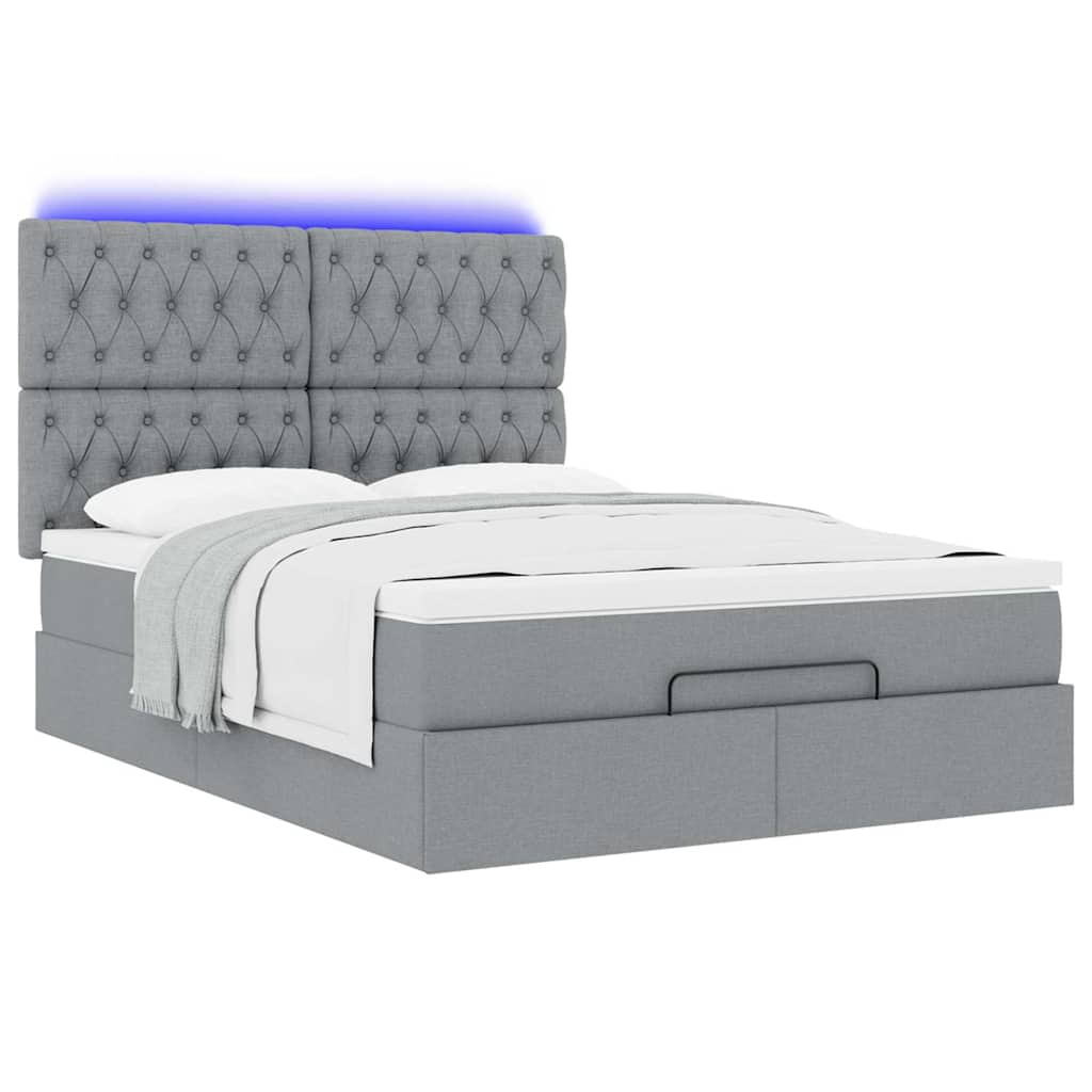 Cadre de lit ottoman et matelas gris clair 140x200 cm tissu - XIOS