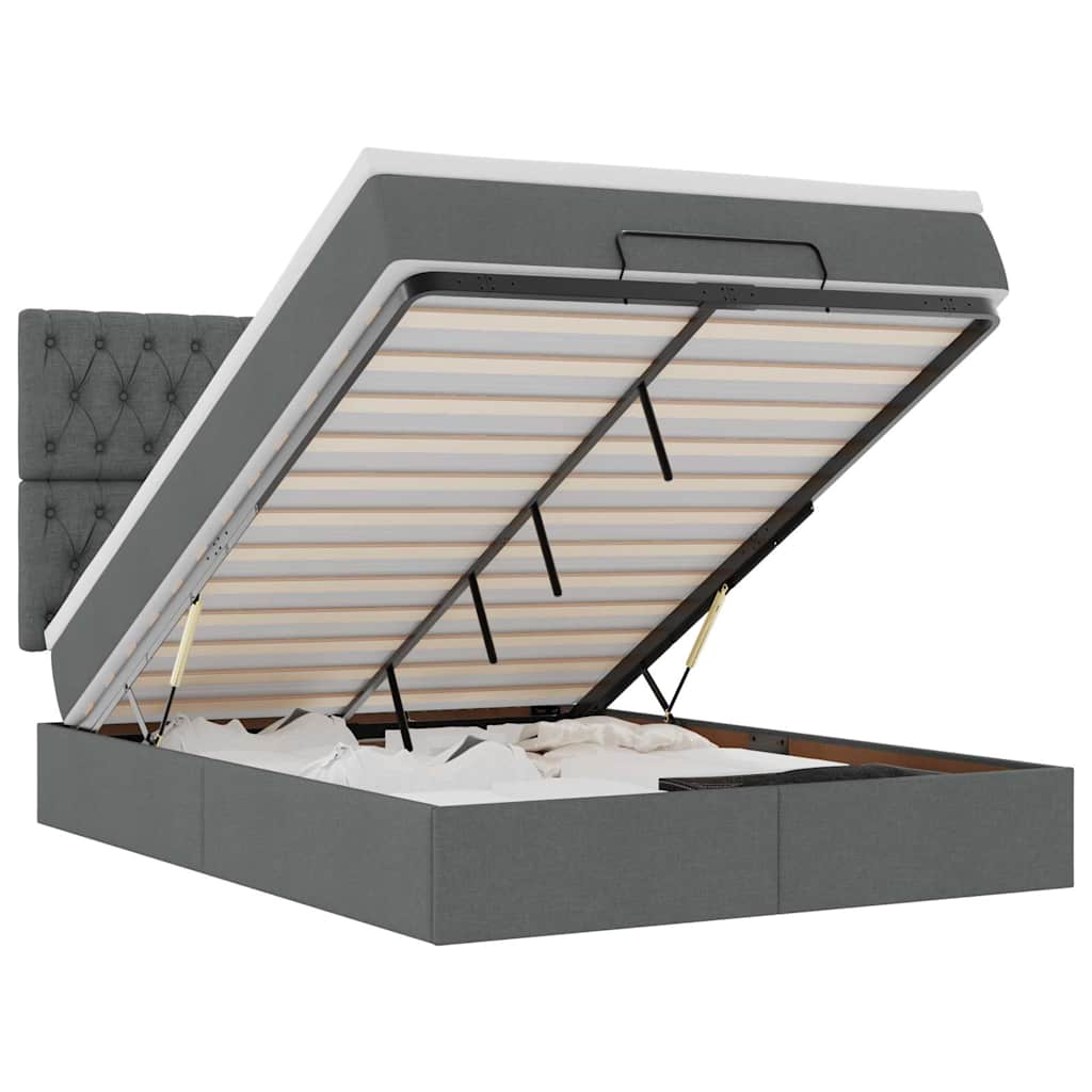 Cadre de lit ottoman avec matelas gris foncé 140x200 cm tissu - XIOS