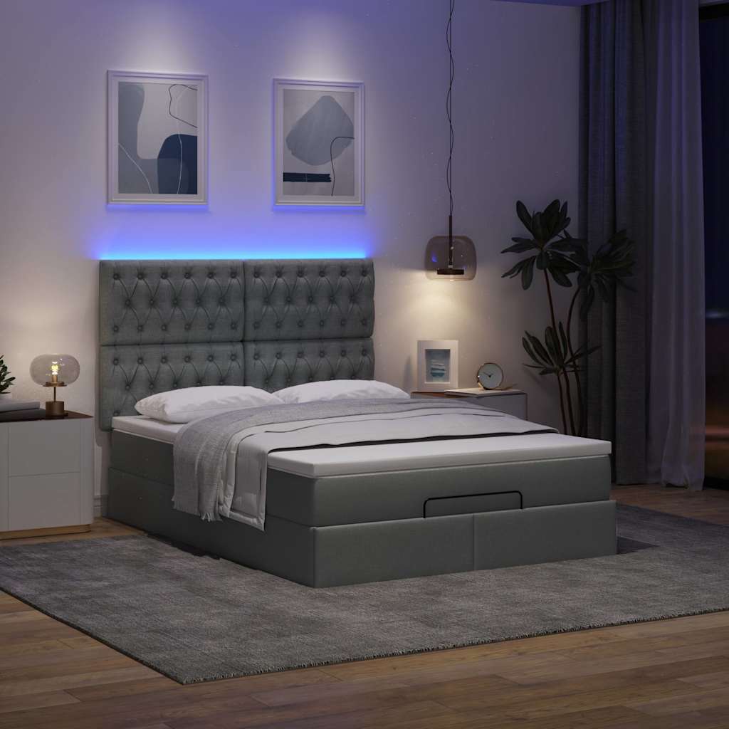 Cadre de lit ottoman avec matelas gris foncé 140x200 cm tissu - XIOS