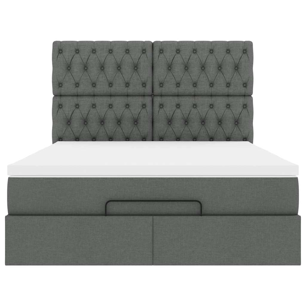 Cadre de lit ottoman avec matelas gris foncé 140x200 cm tissu - XIOS