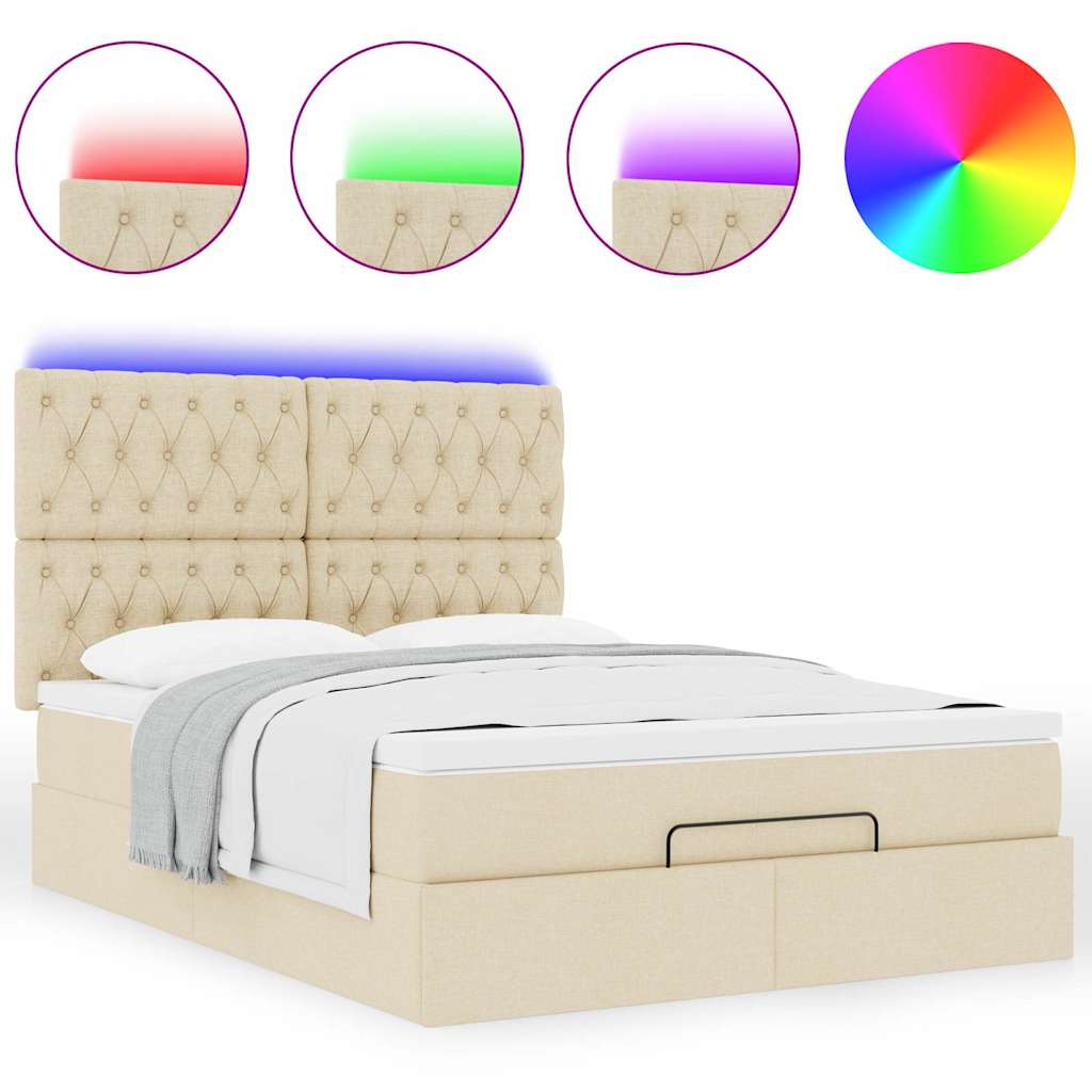 Cadre de lit ottoman avec matelas crème 140x200 cm tissu - XIOS