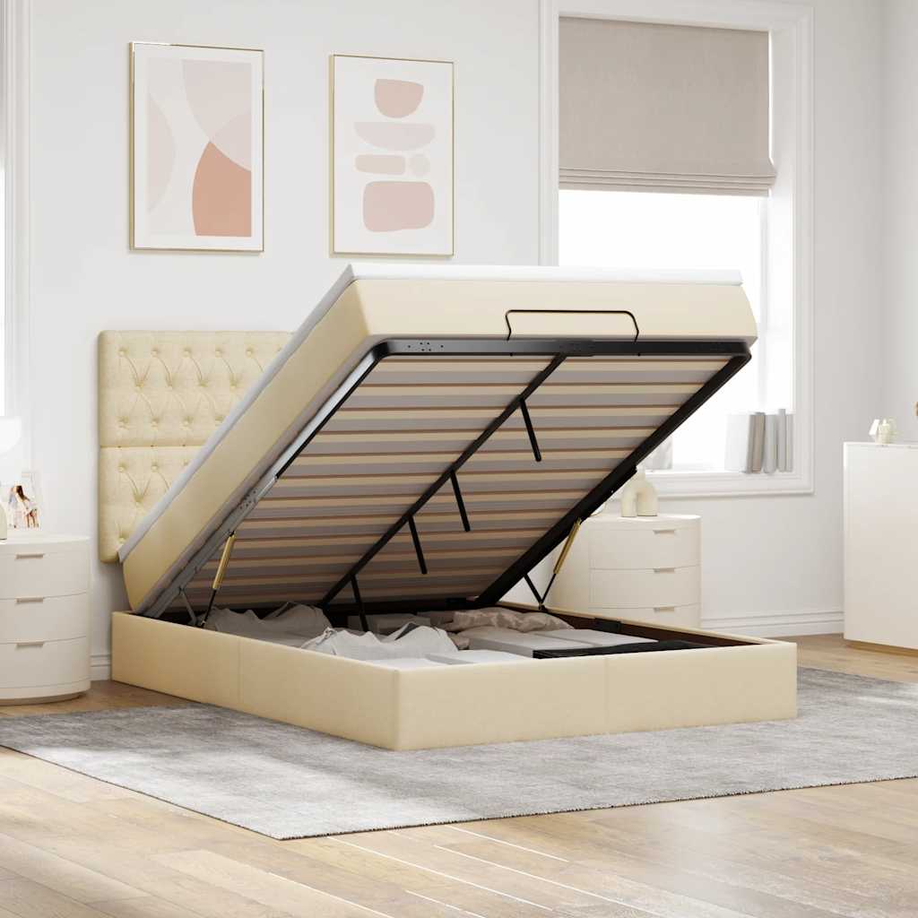 Cadre de lit ottoman avec matelas crème 140x200 cm tissu - XIOS