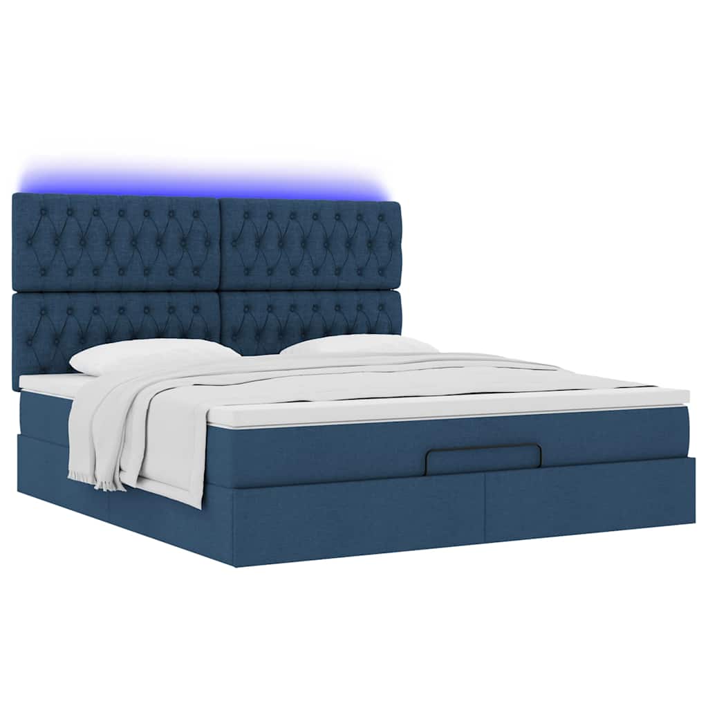 Cadre de lit ottoman avec matelas bleu 160x200 cm tissu - XIOS