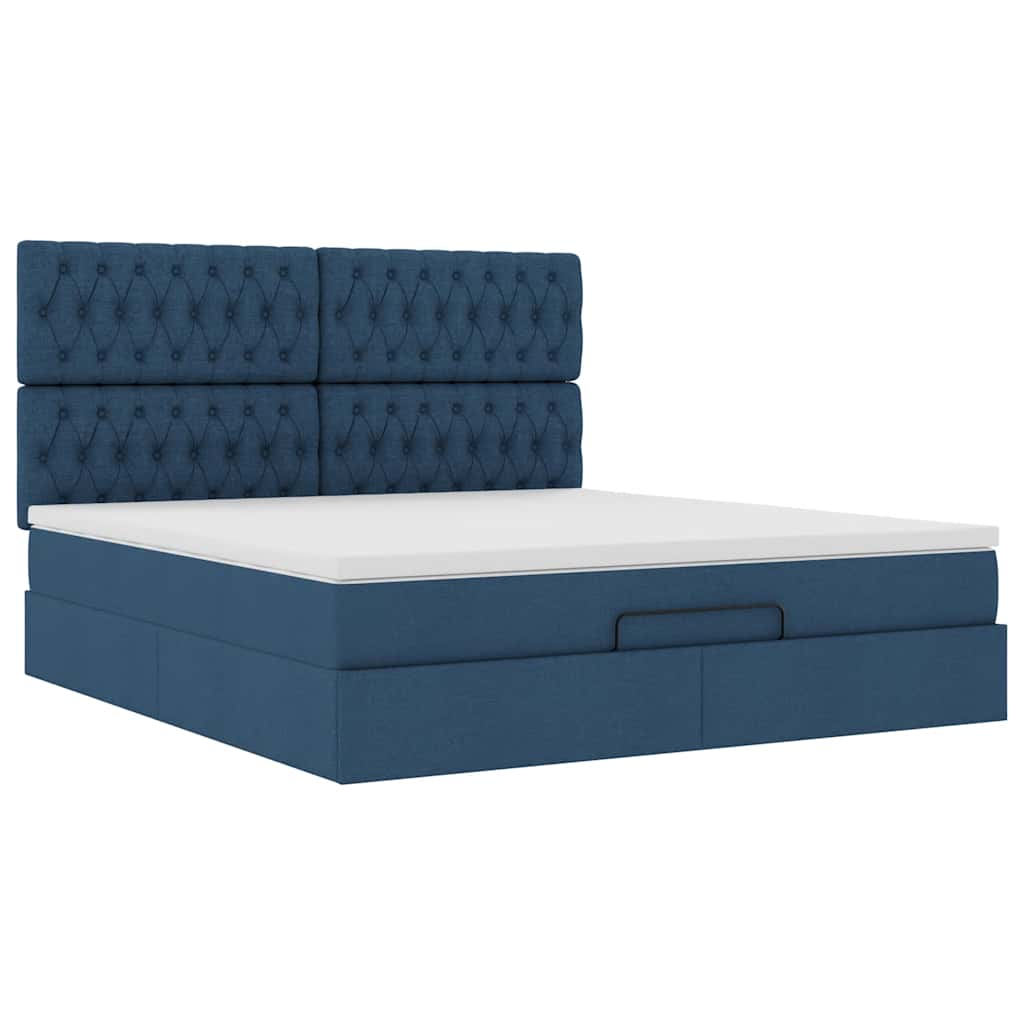 Cadre de lit ottoman avec matelas bleu 160x200 cm tissu - XIOS