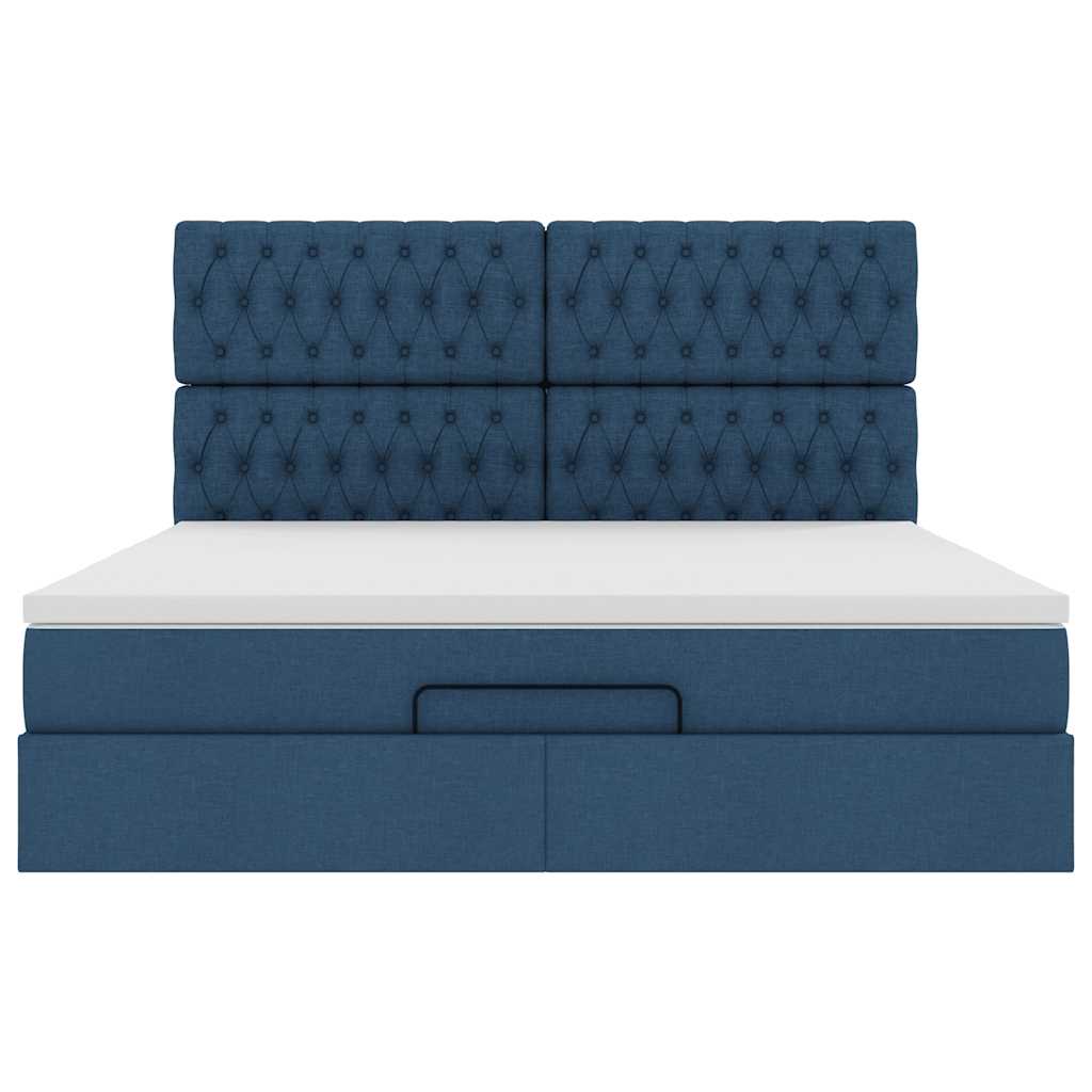 Cadre de lit ottoman avec matelas bleu 160x200 cm tissu - XIOS