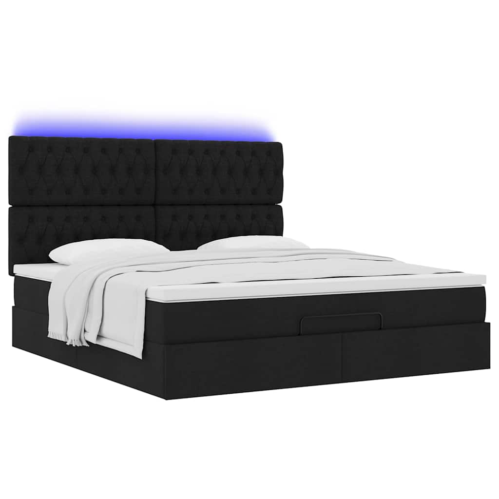 Cadre de lit ottoman avec matelas noir 180x200 cm tissu - XIOS
