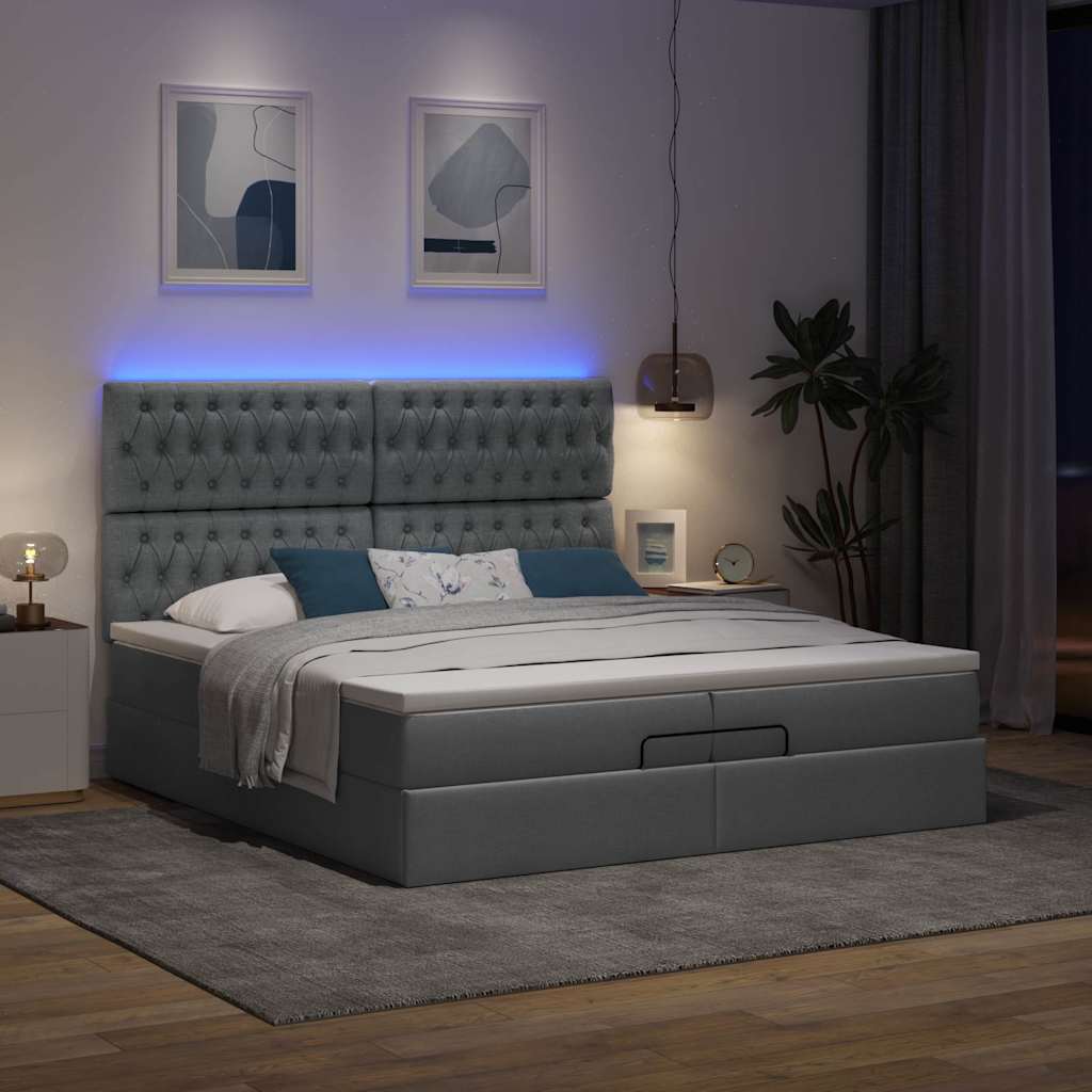 Cadre de lit ottoman avec matelas gris foncé 200x200cm tissu - XIOS