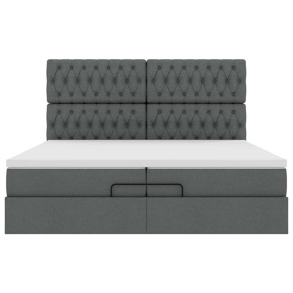 Cadre de lit ottoman avec matelas gris foncé 200x200cm tissu - XIOS