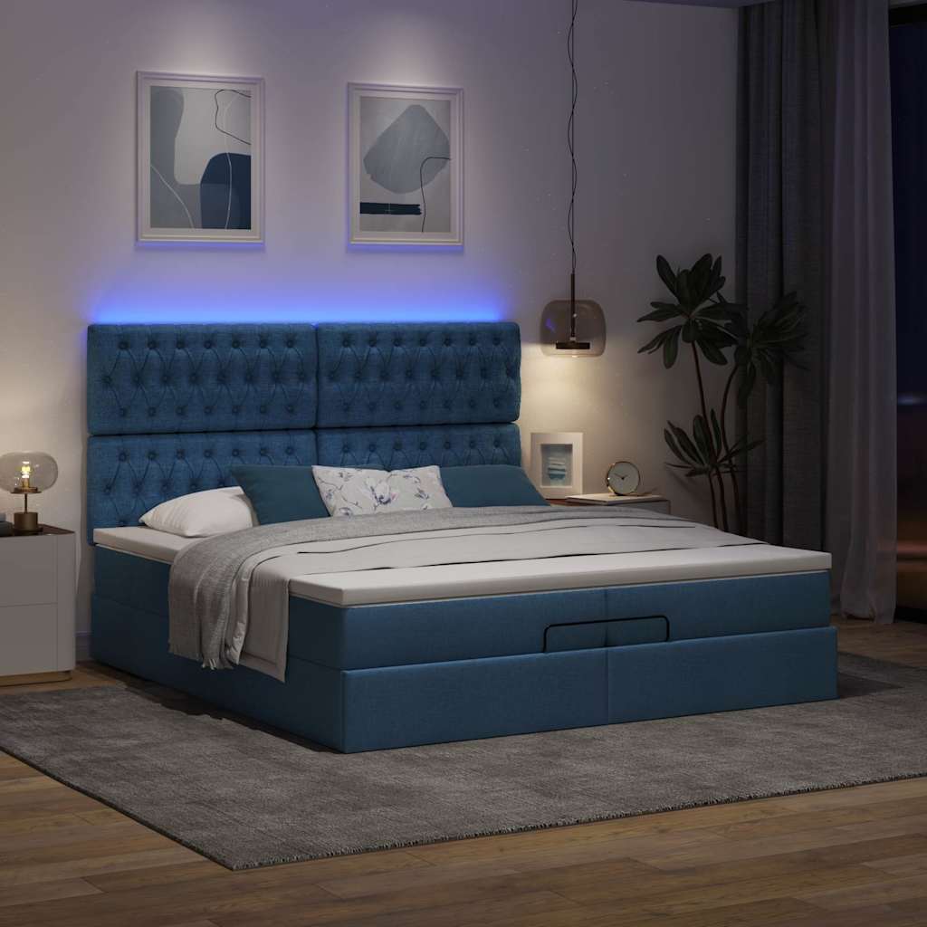 Cadre de lit ottoman avec matelas bleu 200x200cm tissu - XIOS
