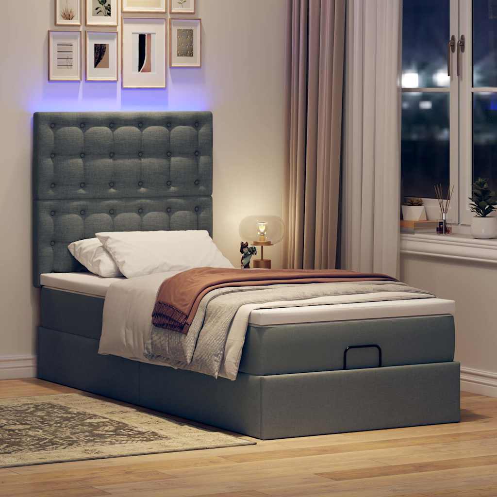 Lit ottoman avec matelas et LED Gris foncé 80x200cm tissu - XIOS