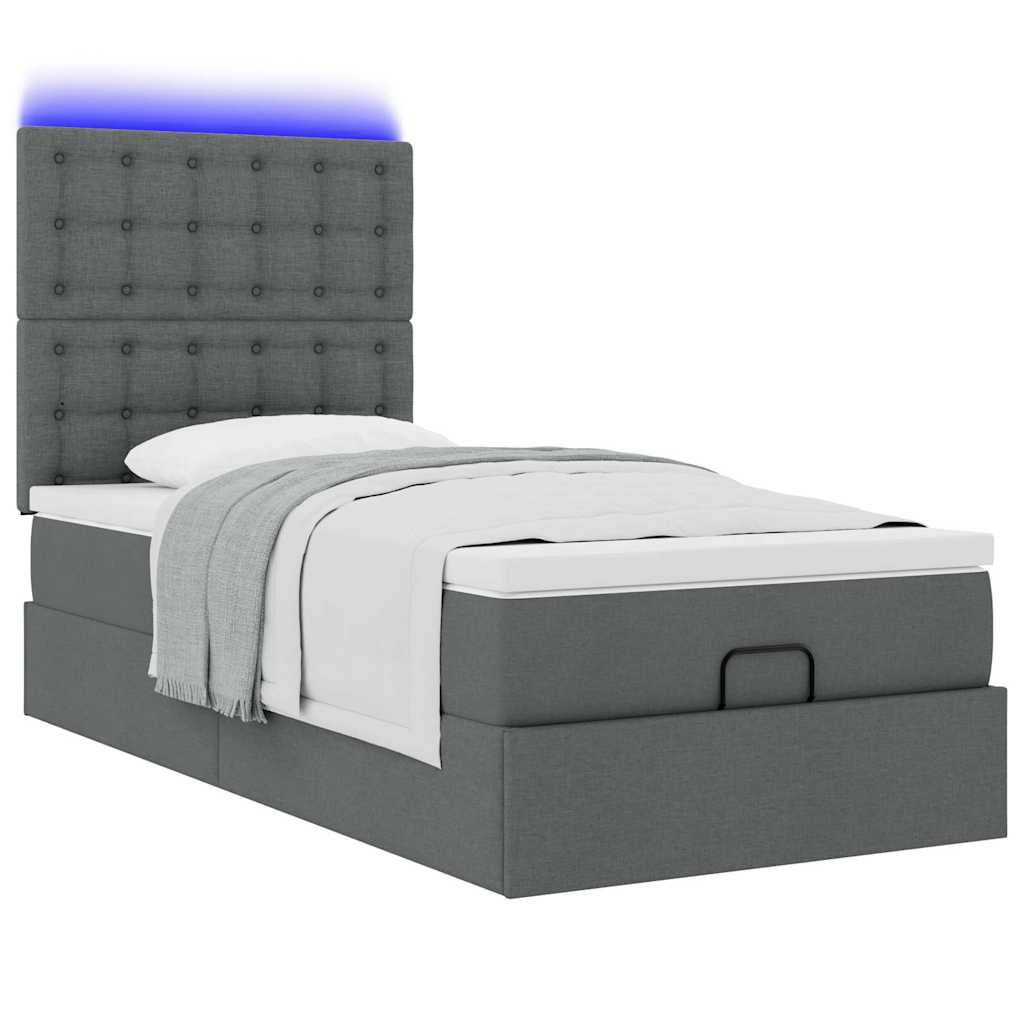 Lit ottoman avec matelas et LED Gris foncé 80x200cm tissu - XIOS