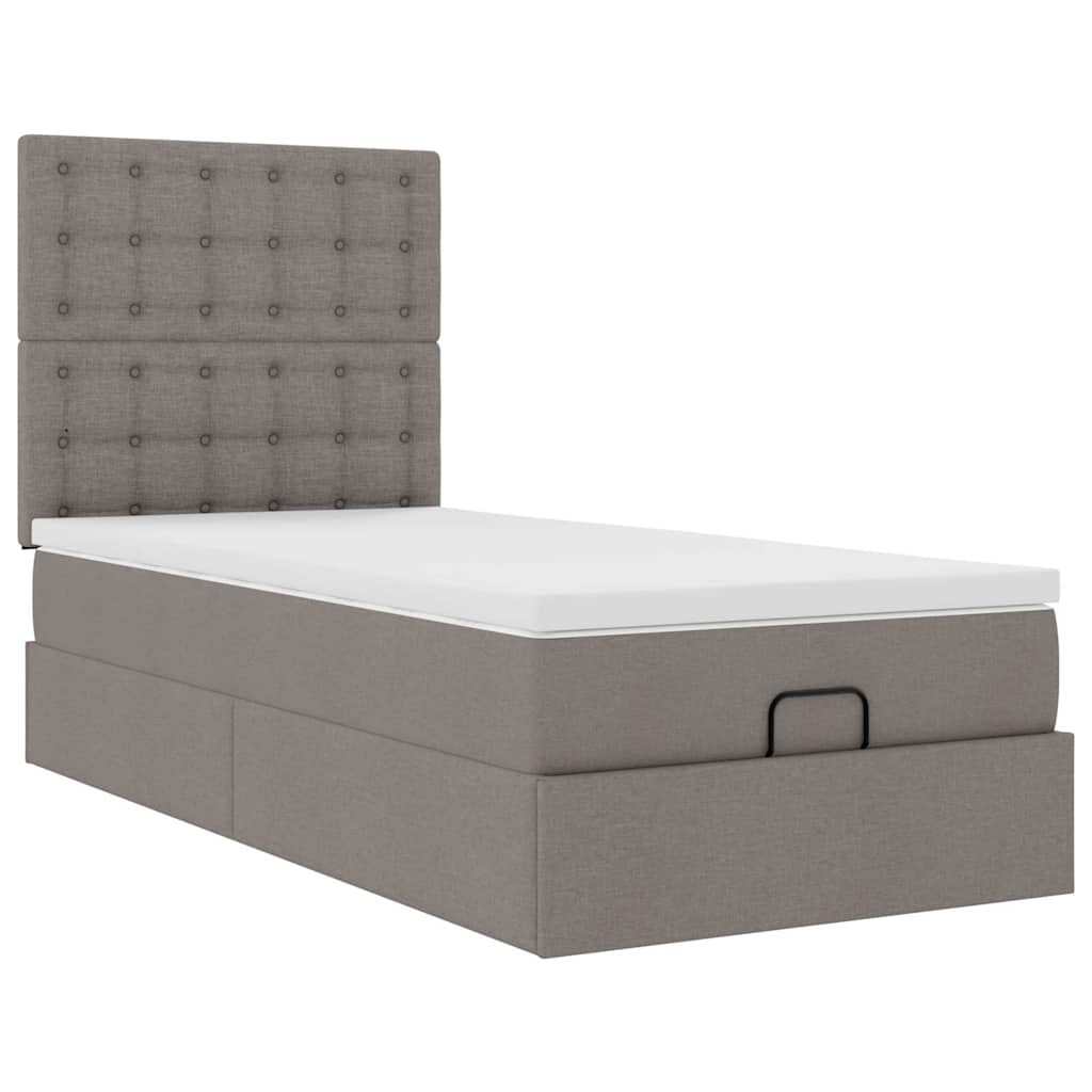 Cadre de lit ottoman avec matelas taupe 80x200 cm tissu - XIOS