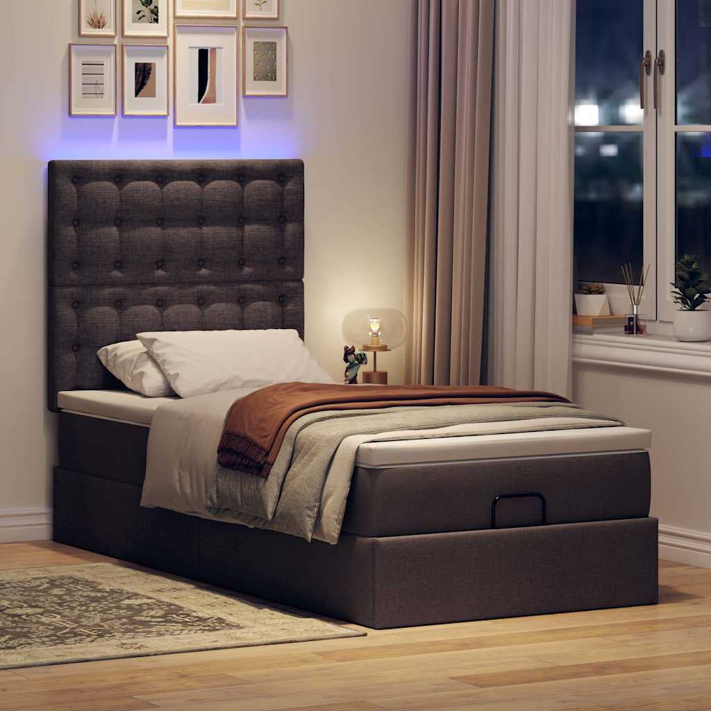 Cadre de lit ottoman avec matelas marron foncé 90x190 cm tissu - XIOS