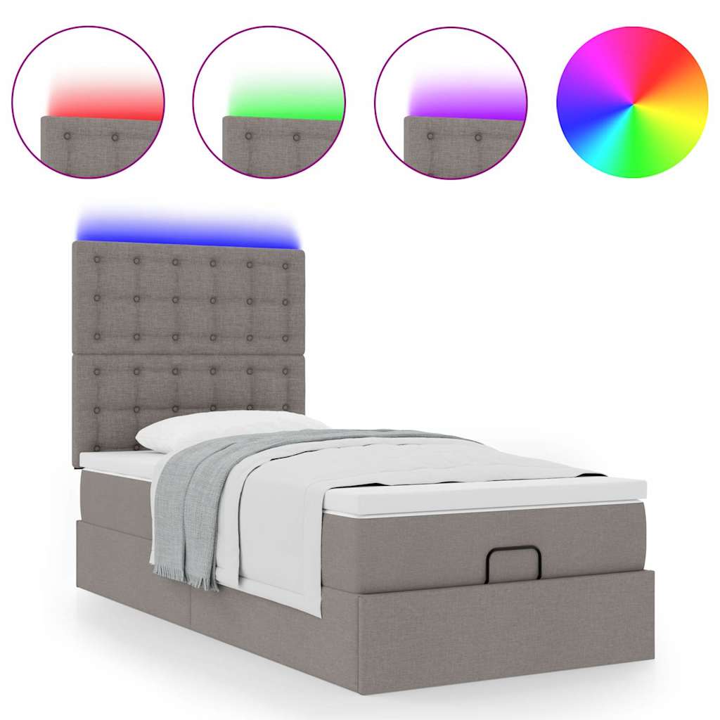 Cadre de lit ottoman avec matelas taupe 90x190 cm tissu - XIOS