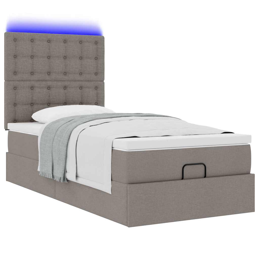 Cadre de lit ottoman avec matelas taupe 90x190 cm tissu - XIOS