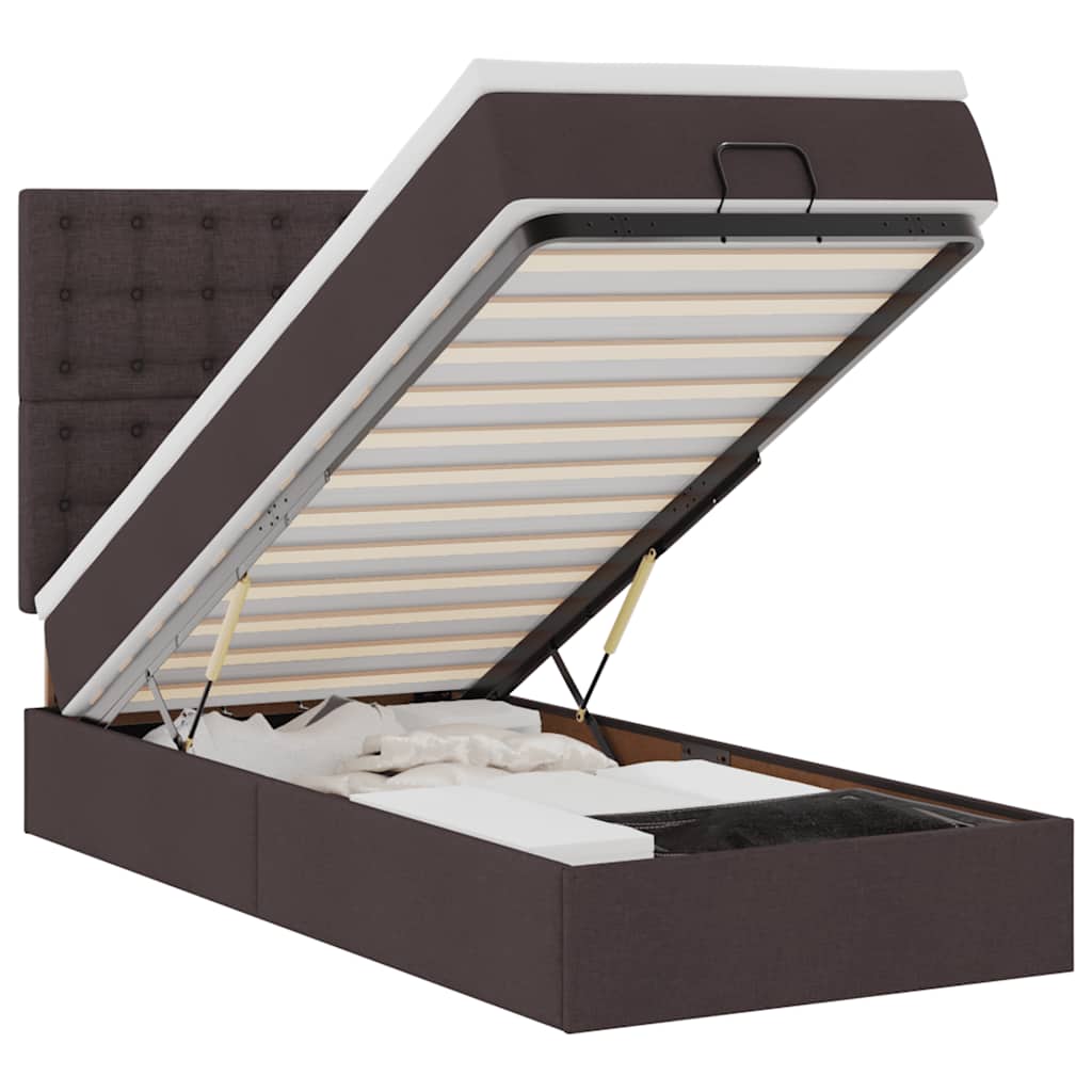 Lit ottoman avec matelas et LED marron foncé 90x200 cm tissu - XIOS