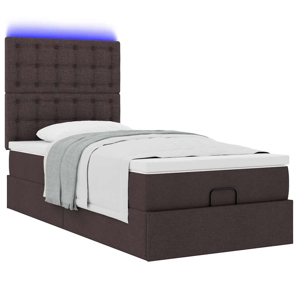 Lit ottoman avec matelas et LED marron foncé 90x200 cm tissu - XIOS