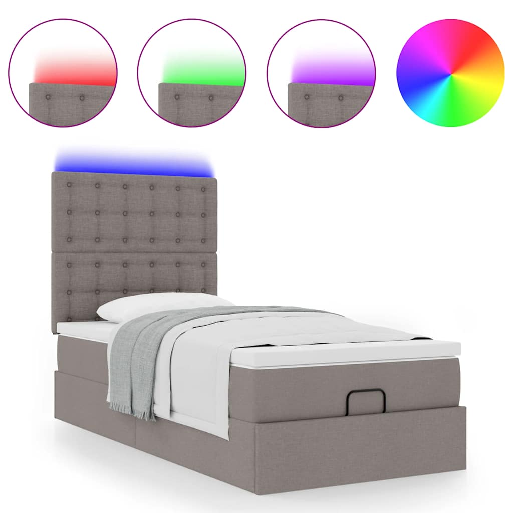 Lit ottoman avec matelas et LED taupe 90x200 cm tissu - XIOS