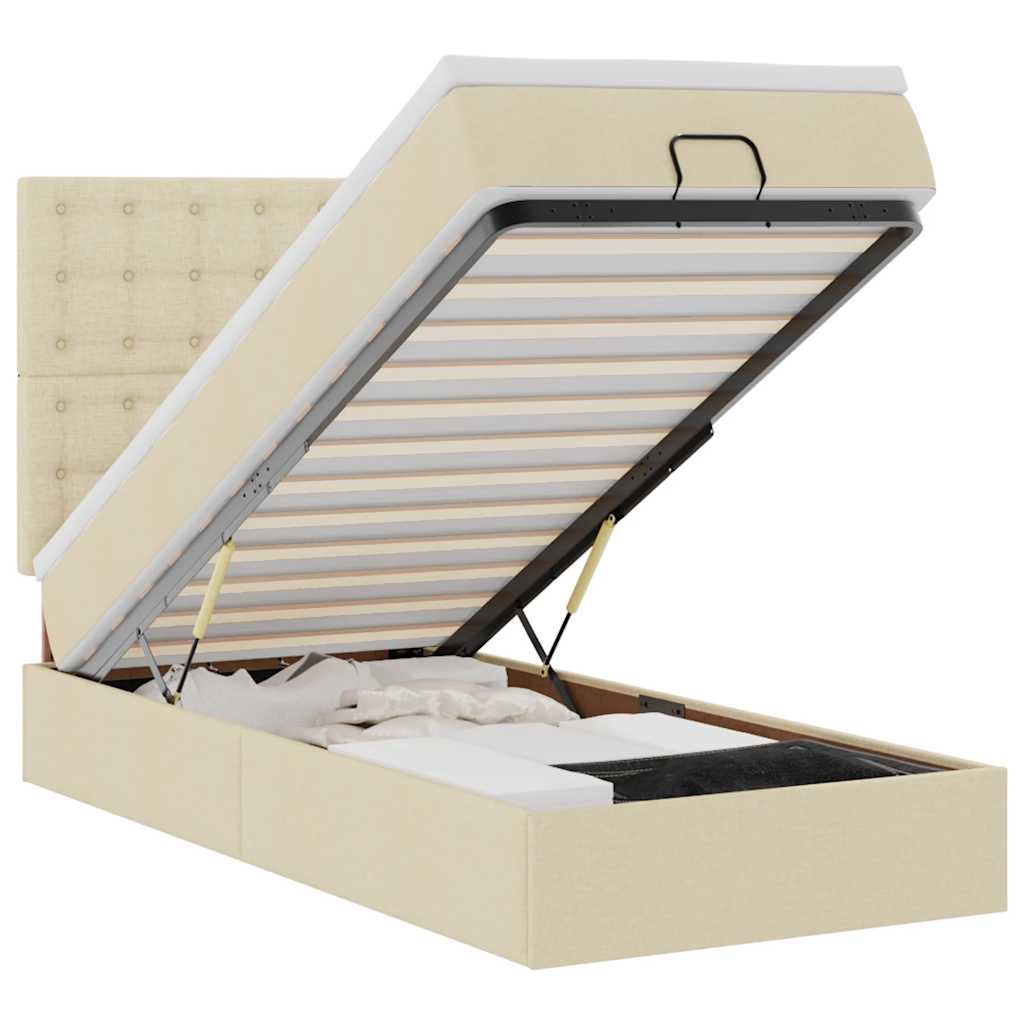 Lit ottoman avec matelas et LED crème 90x200 cm tissu - XIOS